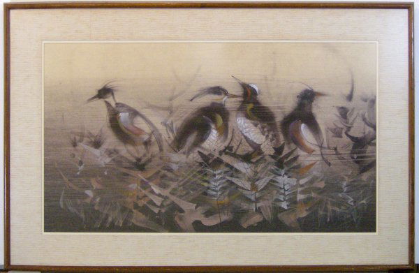 PAUL MAXWELL WATERCOLOR (Amer 20th Cent): "Birds" Signed Watercolor - CONDITION-GOOD(-), but has been mounted on thin, acidic board