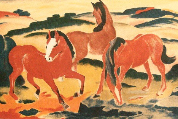 Franz Marc-Horses-Serigraph: "Wild Horses" Old Rare Serigraph - 21 x 31