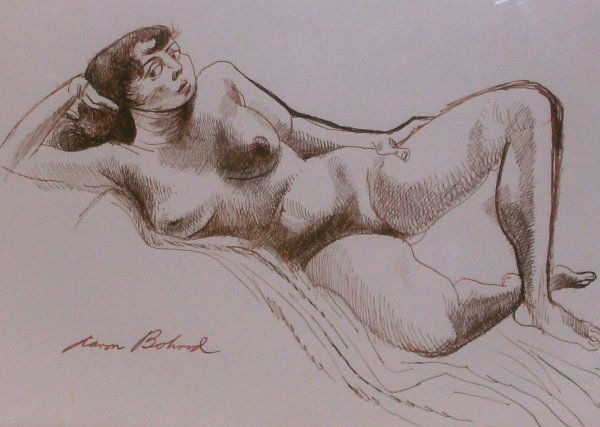 Aaron Bohrod - Nude Female-Ink Wash (1907-1992): "Nude Female Model (reclining)" Signed Ink Wash - 8 x 11