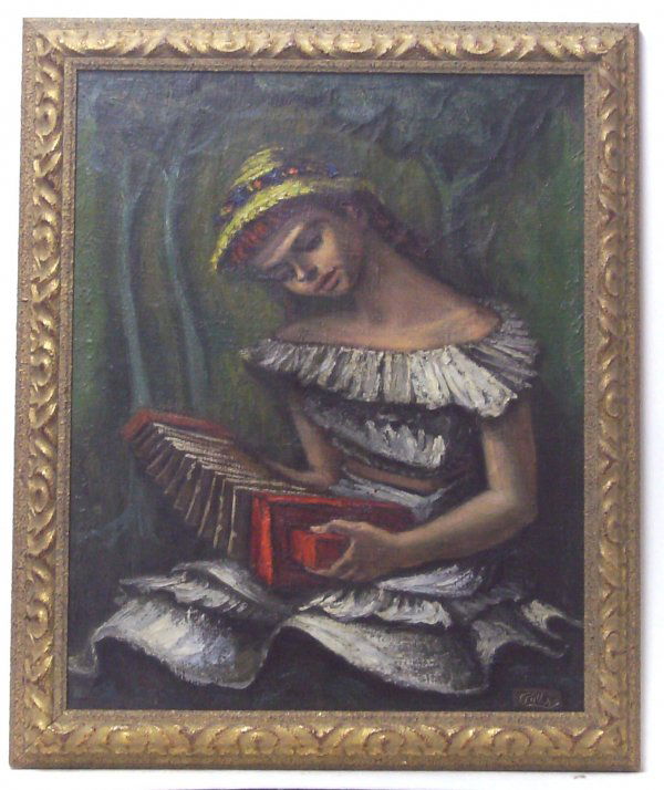 Albert Pels - Oil - Girl & Accordian (1910-1998): "Girl with an Accordian" Signed Oil on Canvas - 20 x 16