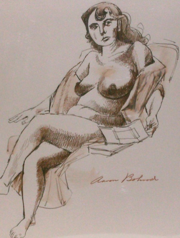 Aaron Bohrod - Nude Female - Ink Wash (1907-1992): "Nude Female Model (seated)" Signed Ink Wash - 11 x 8.25