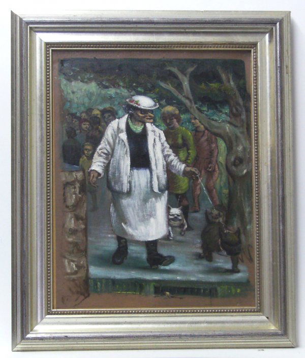 Albert Pels - Oil - Curb Your Dog (1910-1998): "Curb Your Dog" Signed Oil on Canvas - 18 x 14
