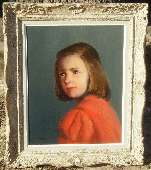 42 Jack Vallee Girl Portrait Oil (Am 20th C)