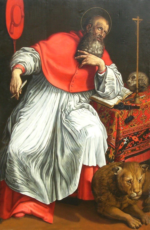 Antonio Campi (style of) - St. Jerome (1524-1587): "Saint Jerome in his Study" unsigned Oil on wood panel (style of) -