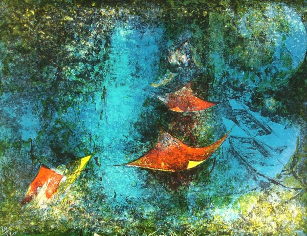 Le Ba Dang - Barges - Signed Lithograph
