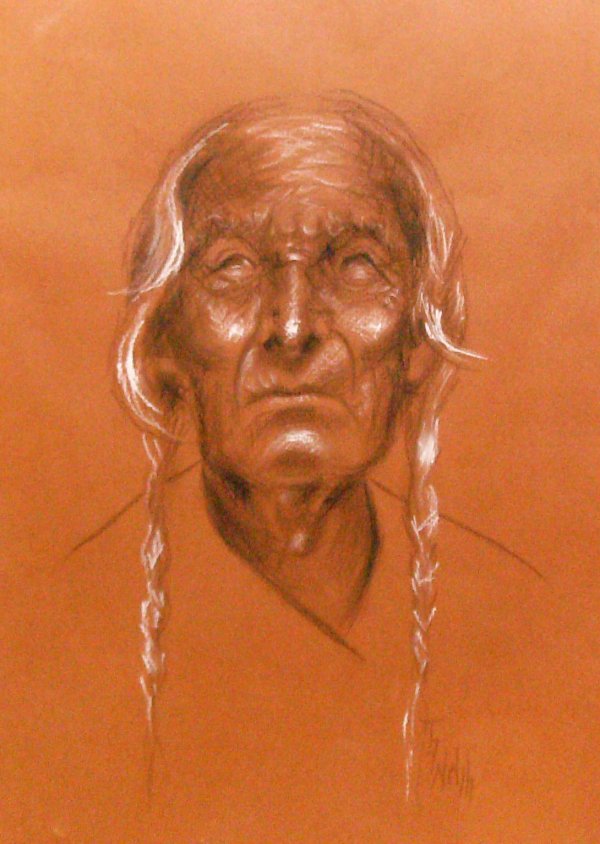 Doug Webb - Indian Port - Signed Charcoal: "Indian Portrait" Signed Charcoal Drawing - 18 x 12