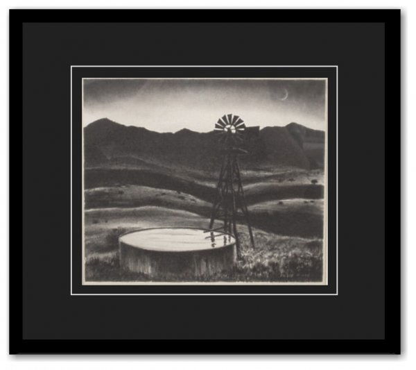 PETER HURD ORIGINAL LITHOGRAPH (American 1904-1984): "Landscape with Windmill," Original Lithograph 8.5" x 10"