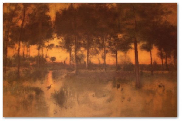 GEORGE INNESS STONE LITHOGRAPH (American 1825-1894): "Home of the Heron," Rare Stone Lithograph, 19" x 29" circa 1890