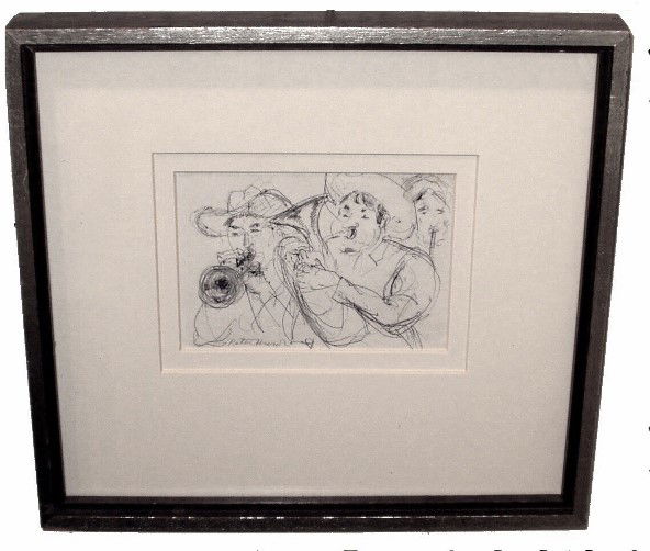 80: PETER HURD INK DRAWING (American 1904-1984): "The Musicians," Ink Drawing (Has Ink Drawing on Back) Signed 3.5" x 5"