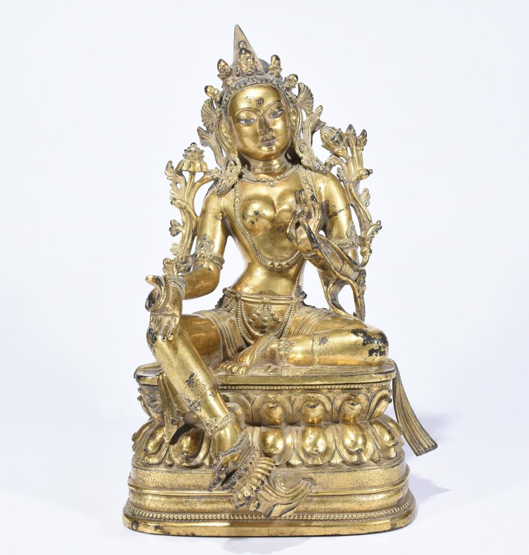 Chinese Gilt Bronze Figure of Green Tara (1 of 7)