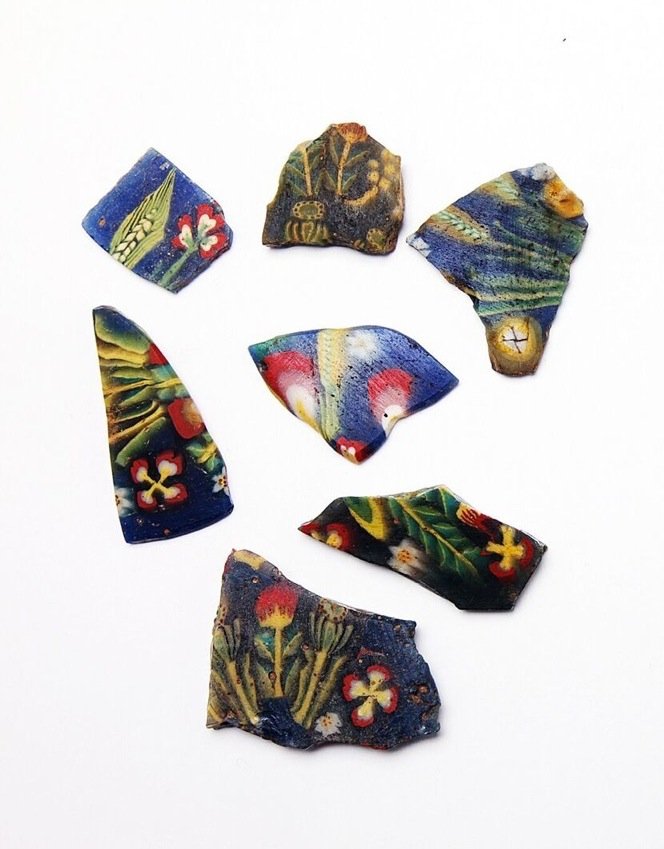 A Group of 7 Egyptian Mosaic Glass Floral Plaques (1 of 1)