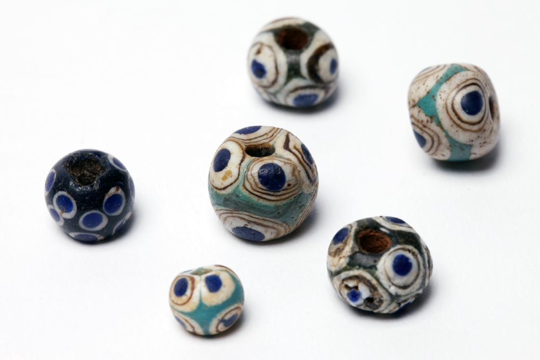 A Group of 6 Ancient Mosaic Glass Eye Beads (1 of 1)
