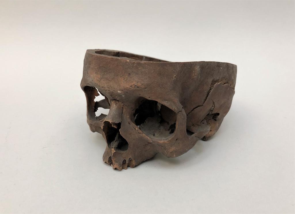 Rare Egyptian Mummy Partial Skull,19th c. provenance: Egypt, c. 1400 BC. A partial skull. Greatest length: 48cm (19in). Harvard University Semitic Museum, excavated by Robert R. Livingston in 1886-87, uncovered near Luxor. Ancient Objects will not ship t