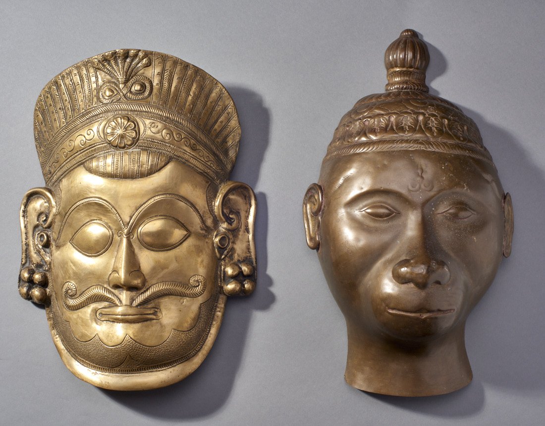 Two Large Indian Bronze Masks (1 of 2)