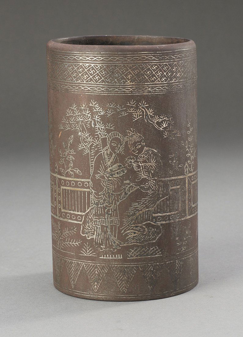 Antique Korean Inlaid Brush Pot (1 of 2)