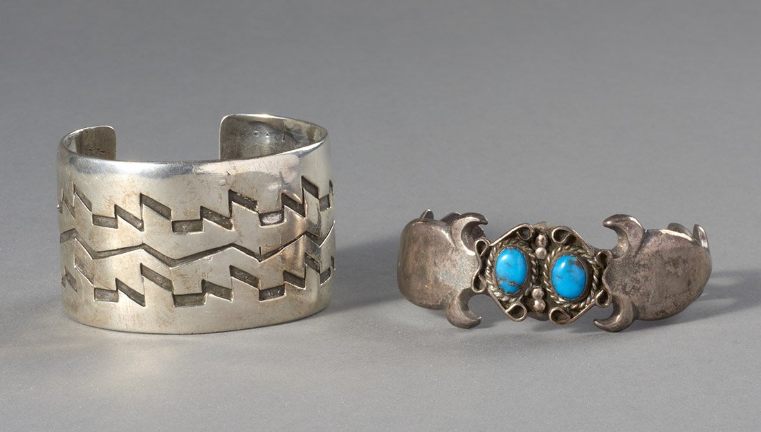 Two Native American Silver & Turquoise Bracelets (1 of 1)