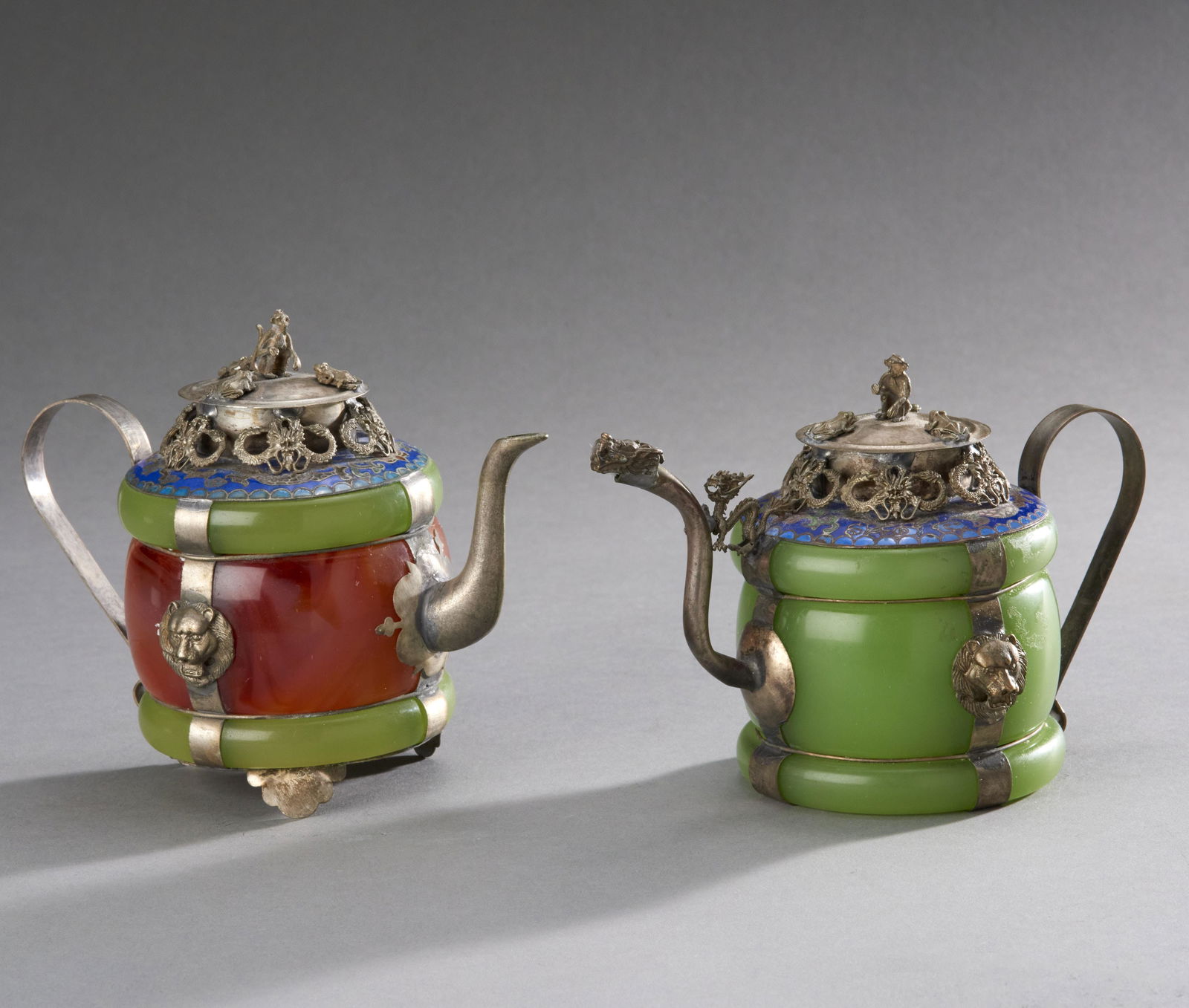 Two Chinese Hardstone & Silver Teapots (1 of 2)