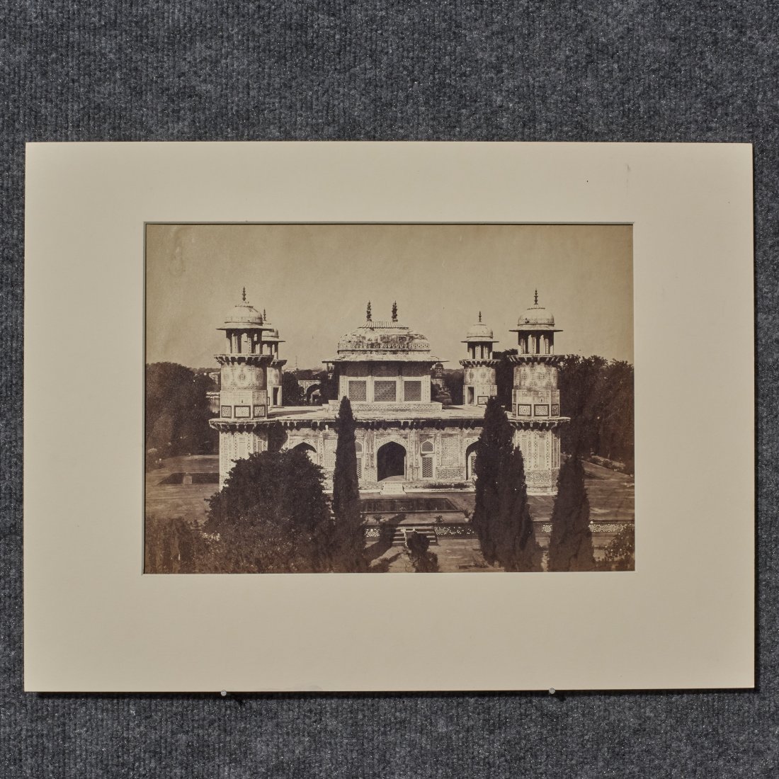 Four Antique Indian Photos: India and Java, ca. late 19th century. The unlabeled photo of "Civa Temple", image size 8.25 x 5.75 inches / 20.96 x 14.61. All are matted and ready for framing. See image of labels for measurements a