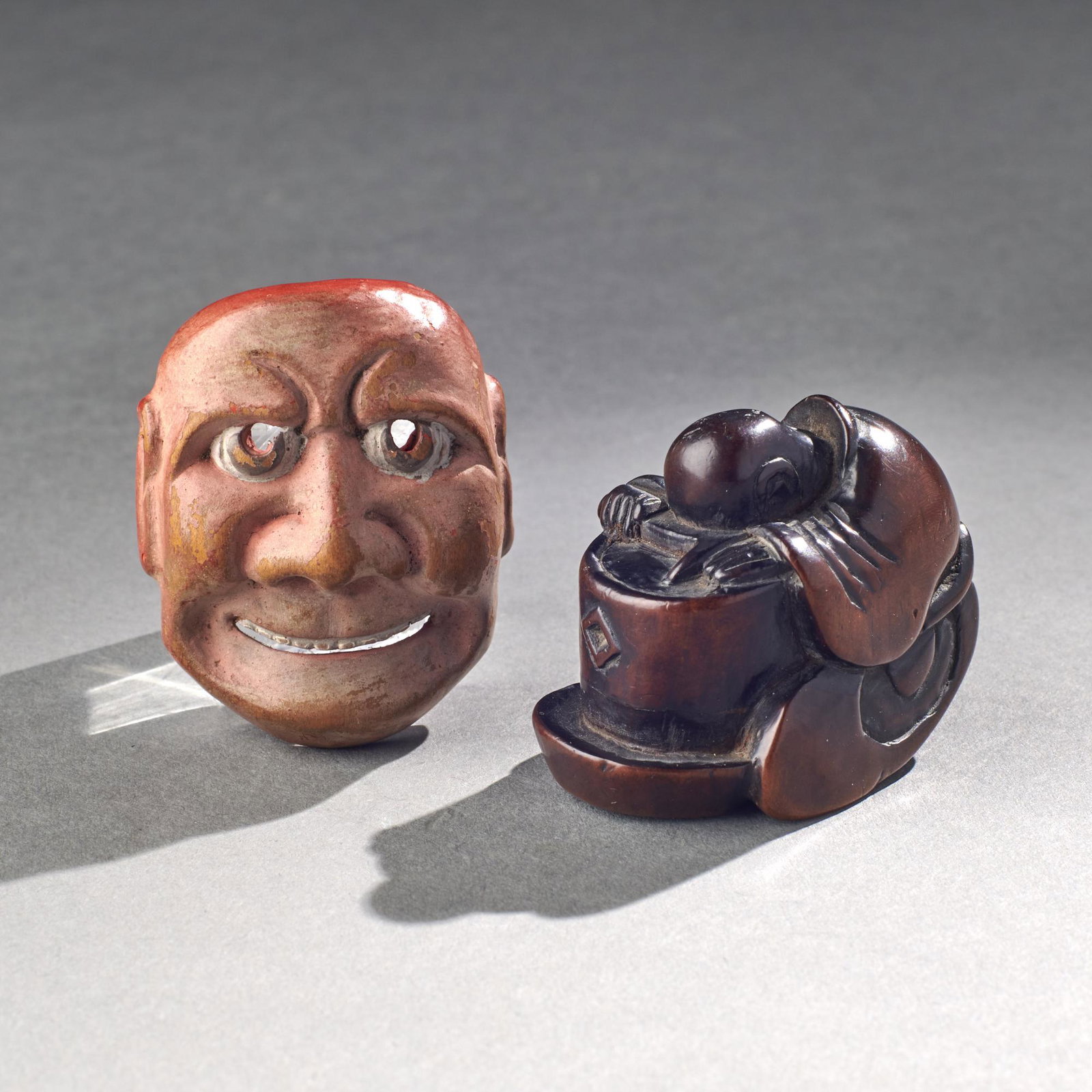 Group Of 2 Wood Japanese Netsukes (1 of 2)