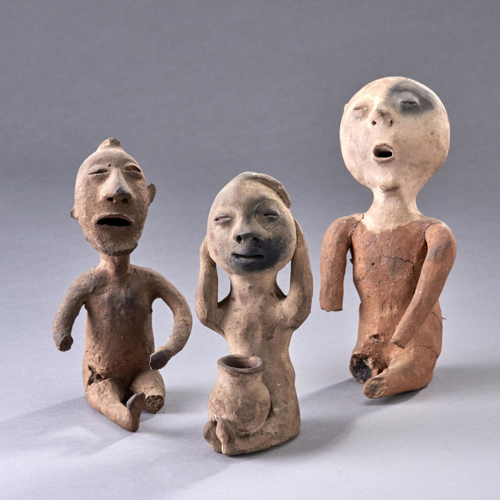 Group Of 3 Native American Tesuque Pottery Rain Gods (1 of 2)