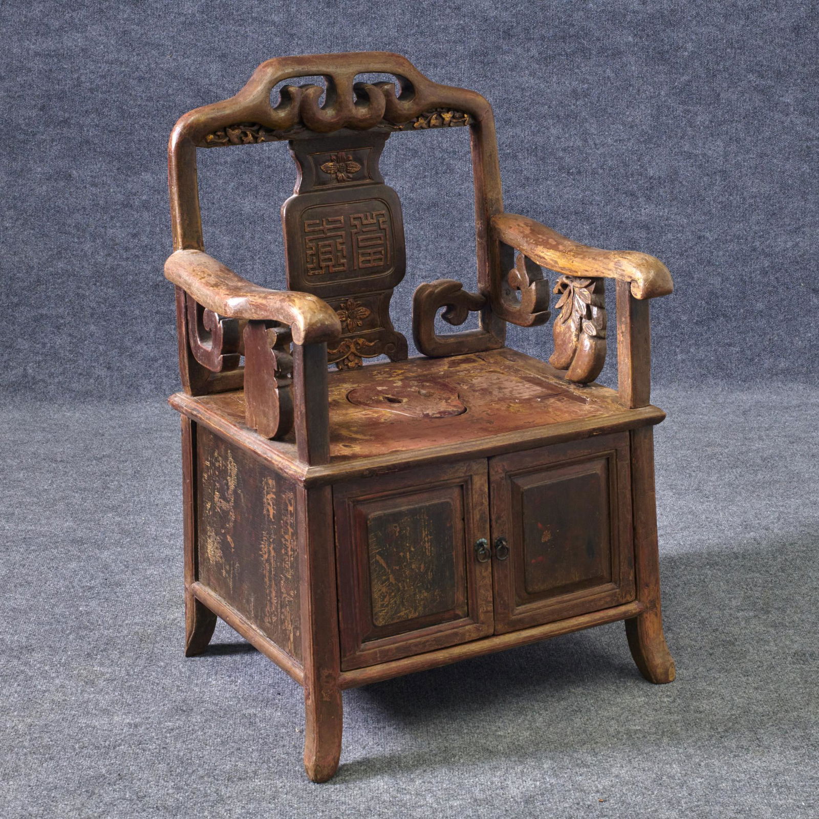 Chinese Carved Wooden Commode Chair (1 of 6)