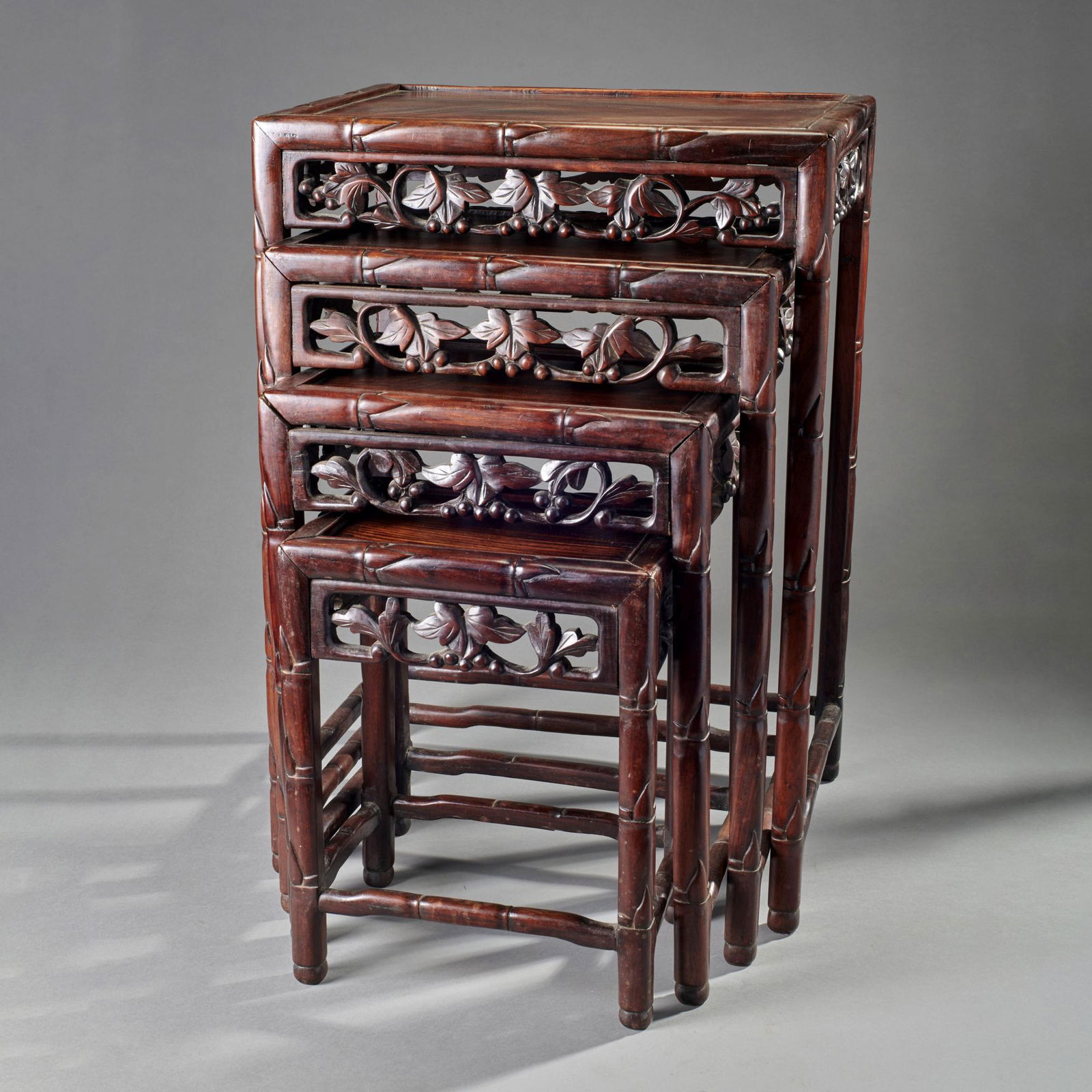 Set Of 4 Chinese Rosewood Nesting Tables With Naturalistic Carving (1 of 4)