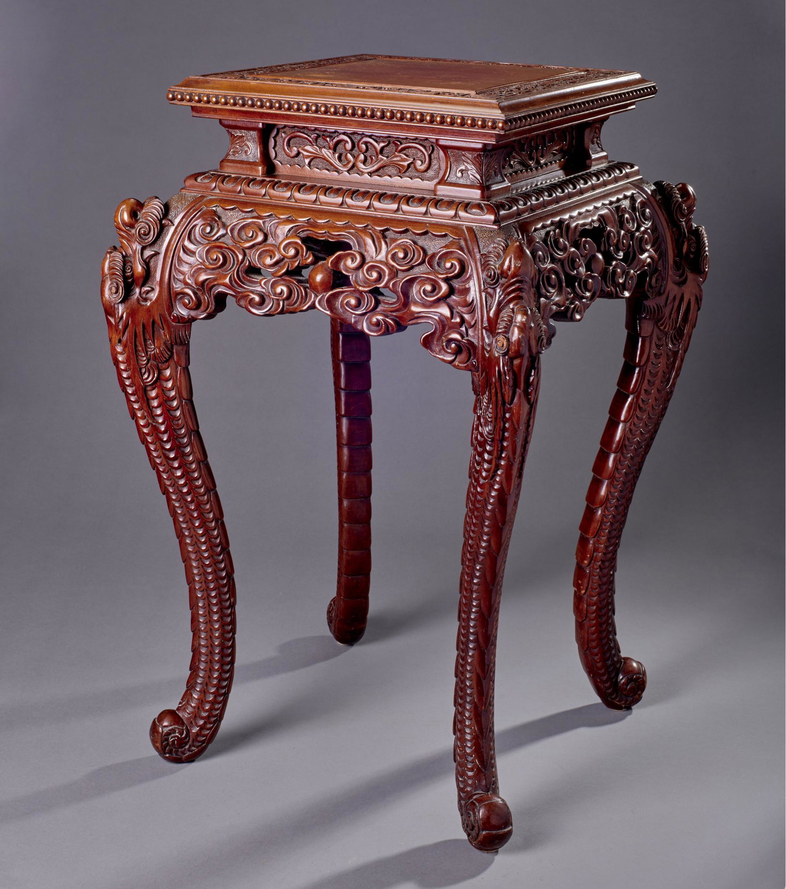 Japanese Carved Mahogany Plant Stand (1 of 4)