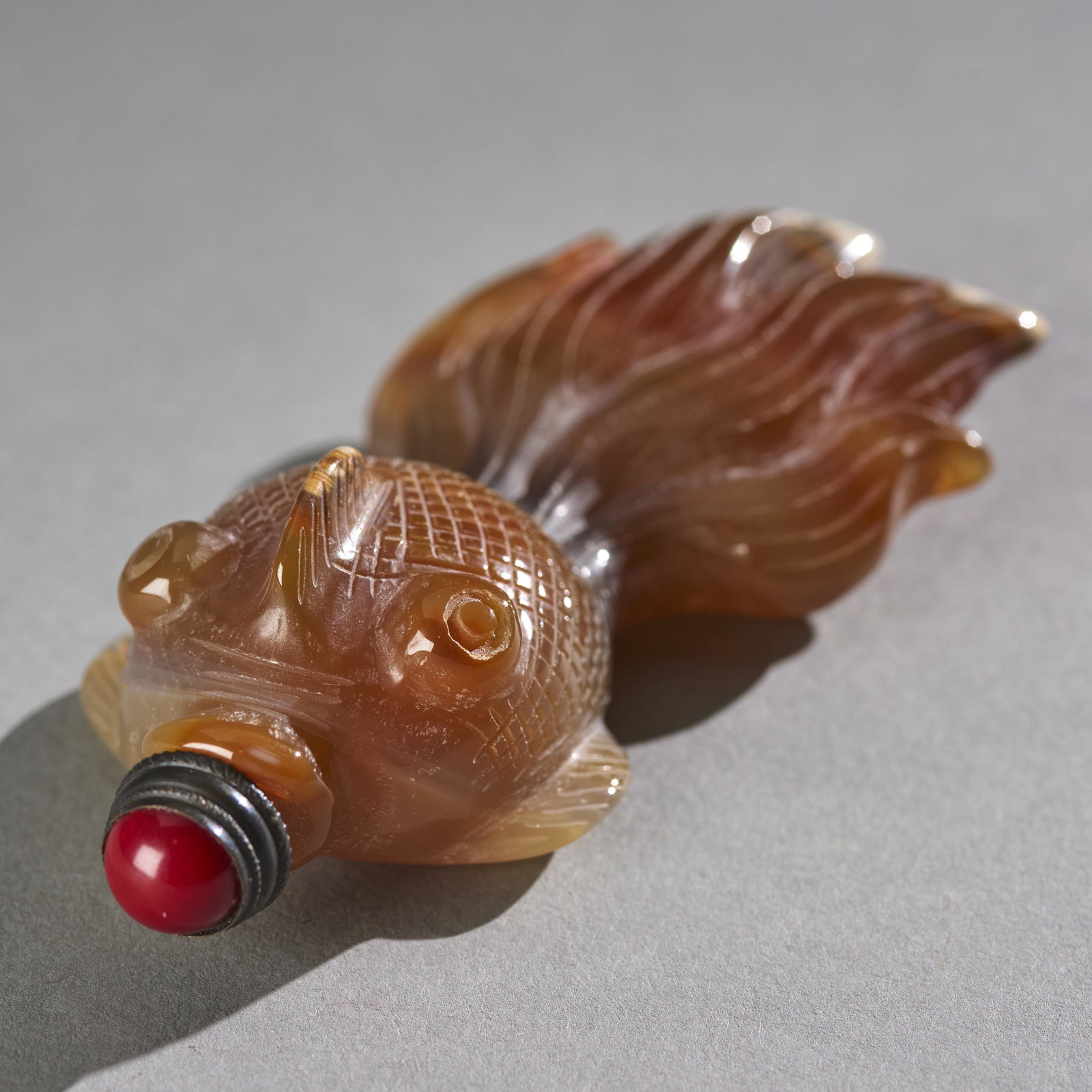 Rare Chinese Sculpturally Carved Agate Snuff Bottle In The Form Of A Carp (1 of 6)