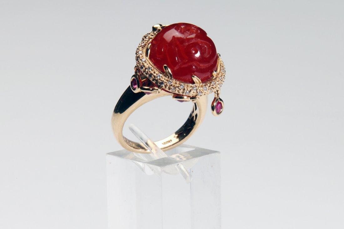 Chinese Gold Dragon Diamond & Ruby Carnelian Ring (1 of 3)