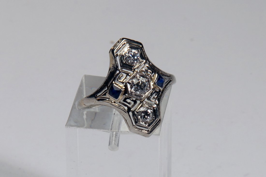 Art Deco Gold Diamond Sapphire Ring c.1920 (1 of 4)
