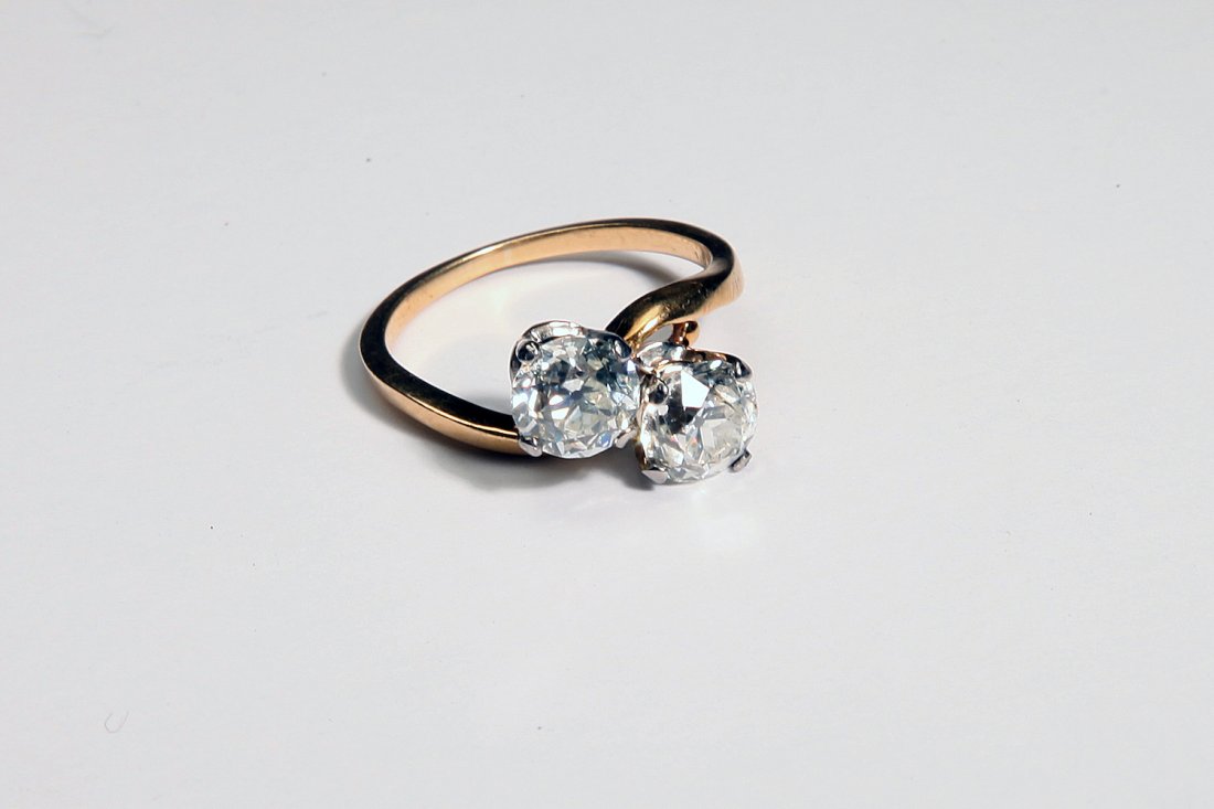 18K Gold Ring 2 Round European Cut Diamonds 1.92 Ct (1 of 2)