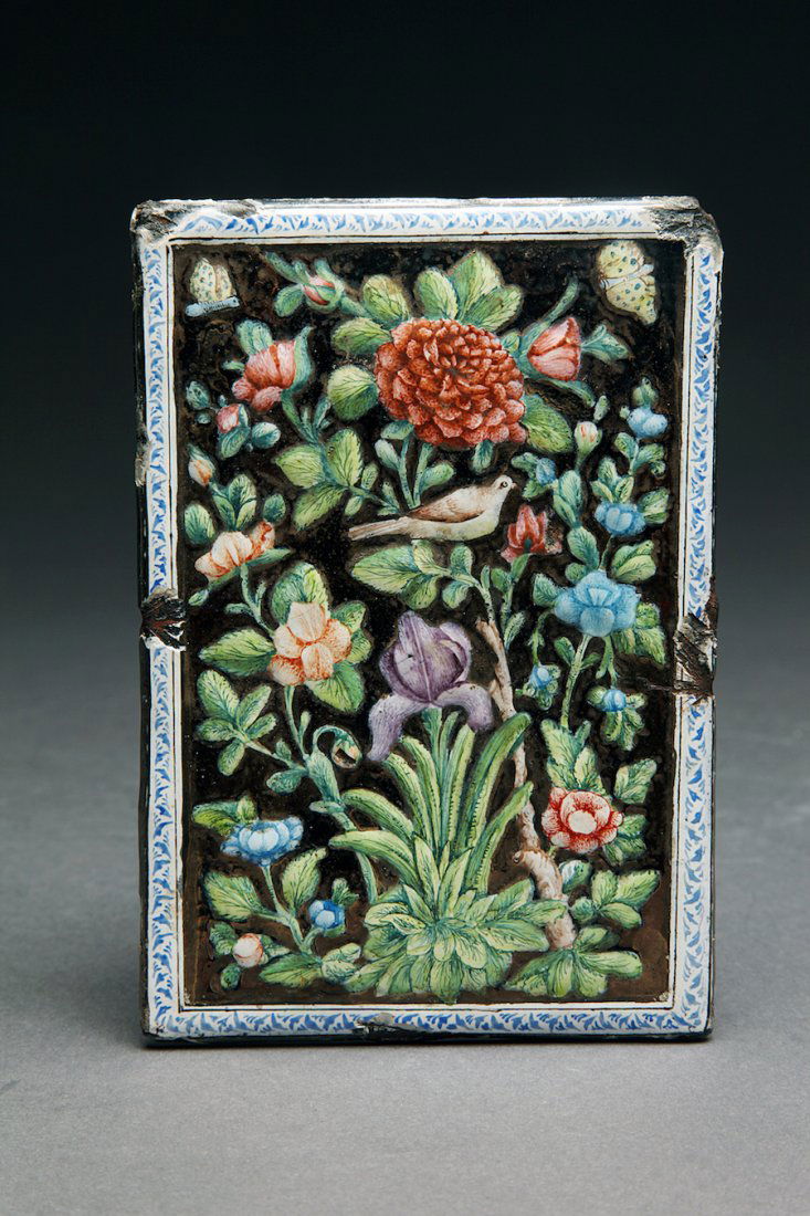 Antique Persian Islamic Enameled Mirror Plaque (1 of 2)