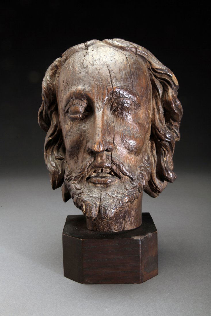 Fine Continental Wooden Head of Christ (1 of 3)