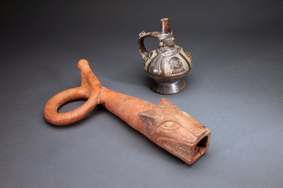 Pre-Columbian Pottery Trumpet & Vessel (1 of 7)