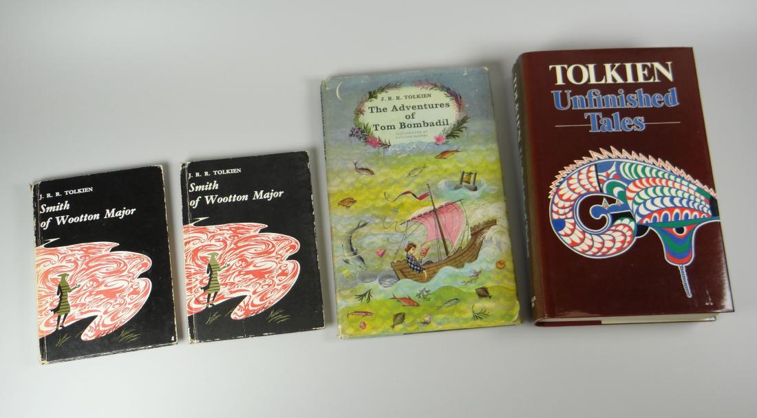 TOLKIEN (J.R.R.), TWO 1ST EDITION VOLUMES OF "SMITH OF: TOLKIEN (J.R.R.), TWO 1ST EDITION VOLUMES OF "SMITH OF WOOTTON MAJOR", together with "The Adventures of Tom Bombadil" 1st Edition and a copy of "Unfinished Tales of Numenor and Middle-Earth" 1st Editi