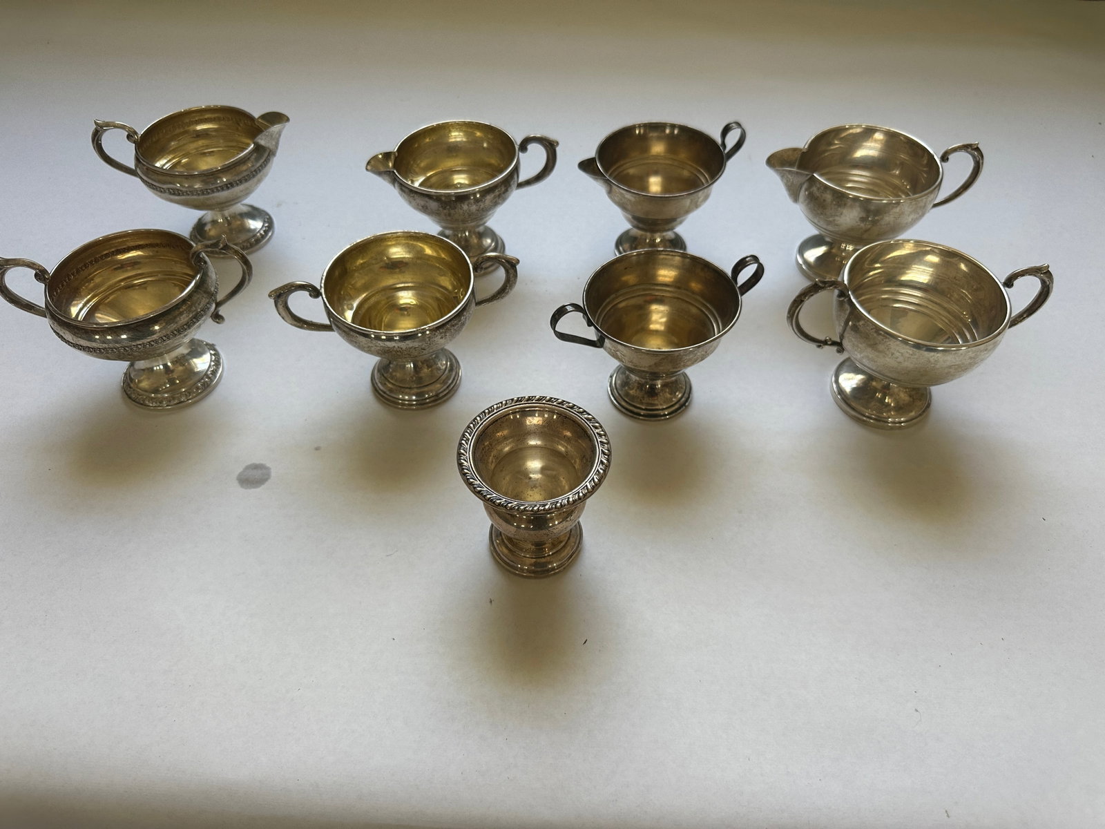 4 Sterling Weighted Creamer and Sugar Sets: with one salt, sterling weighted
