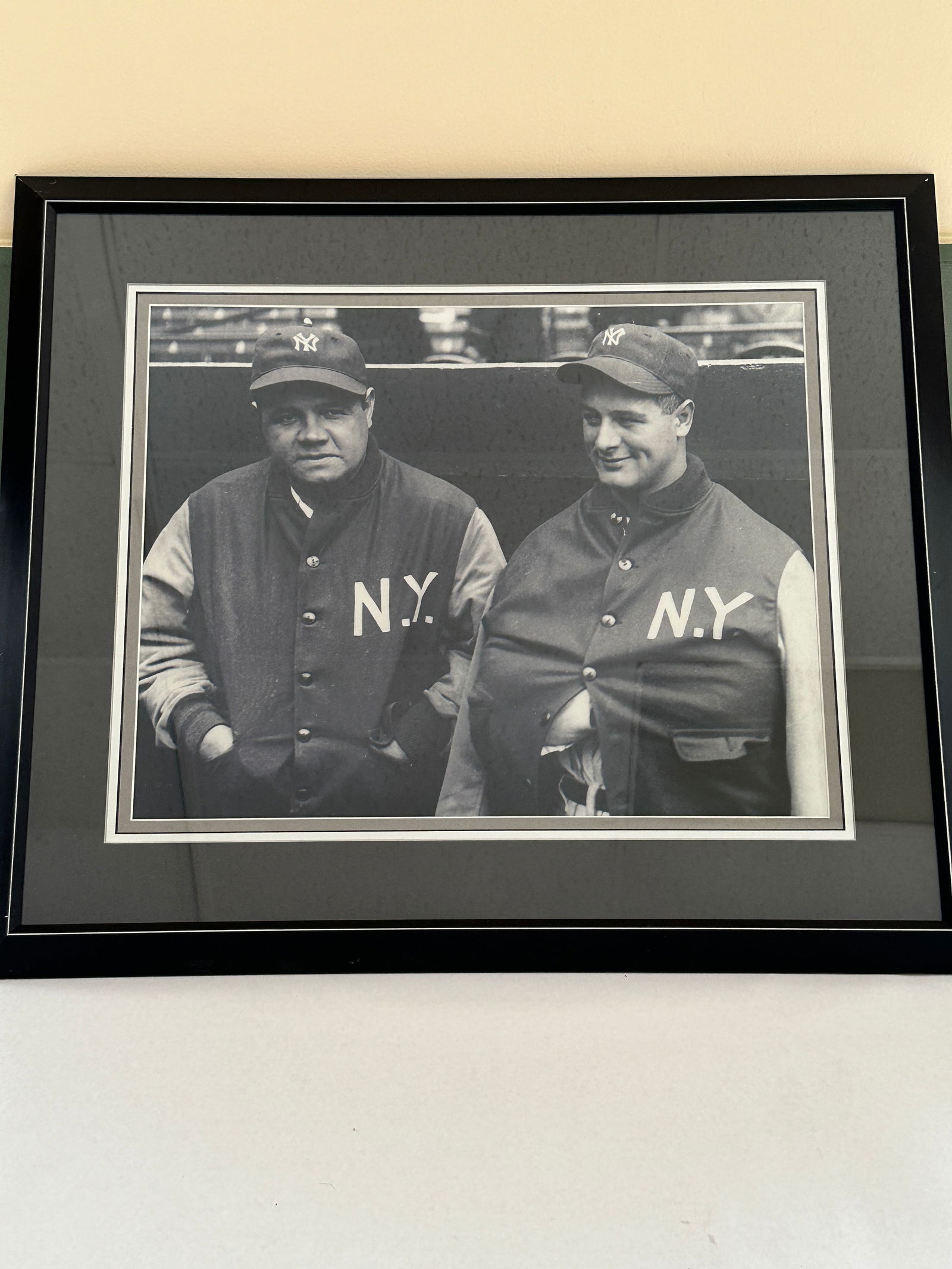 Babe Ruth and Lou Gehrig Photo: New York Yankees, framed under glass, 4 in. mat and frame