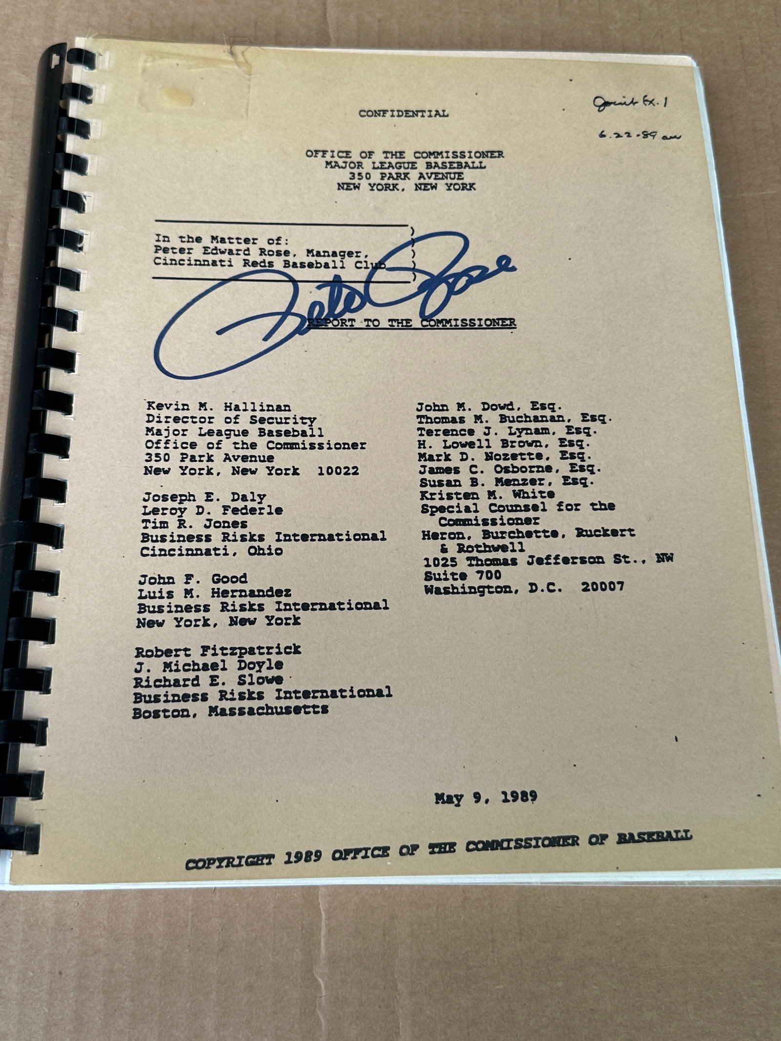 Pete Rose Document (1 of 7)