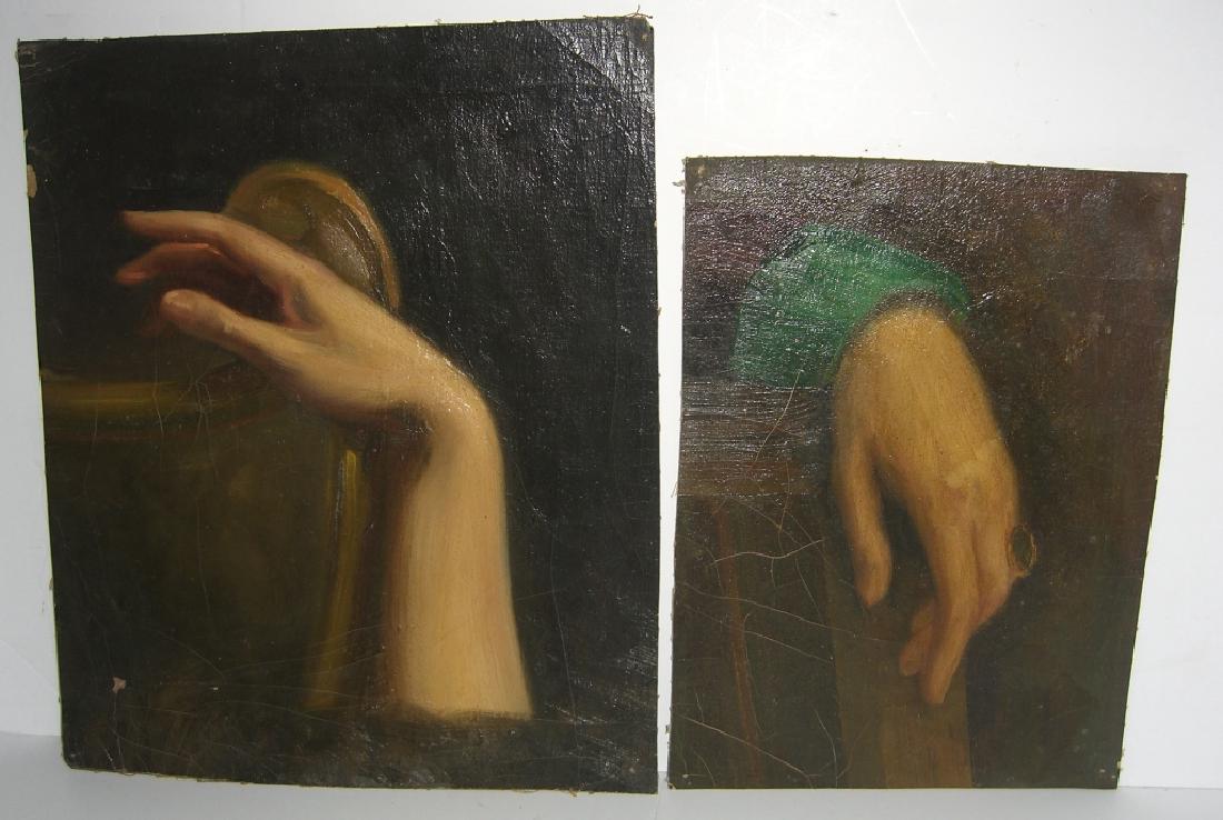 19th c. oil on canvas hand study paintings (1 of 4)