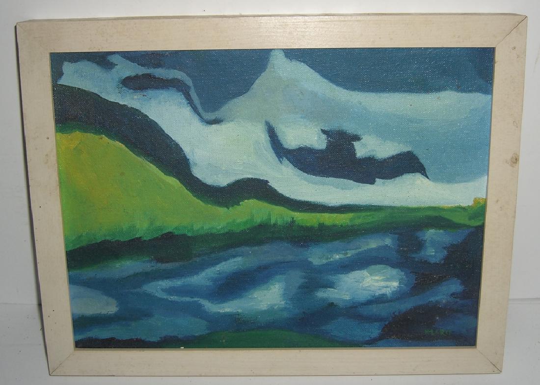 Oil on board  ocean & mountain scene (1 of 3)
