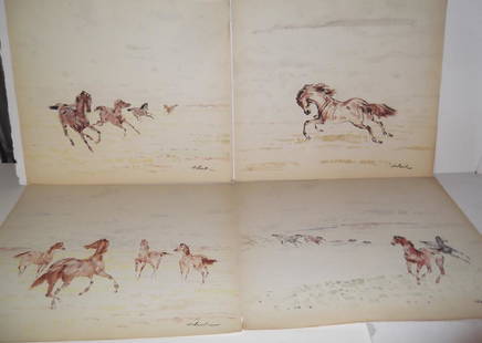 4 horse prints by  Holesch: 4 horse prints by Holesch (Denes De Holesch). Foxing; minor edge tears. 21 inches x 18 inches.