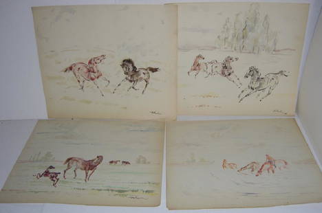 4 horse prints by Holesch: 4 horse prints by Holesch (Denes De Holesch). Foxing; minor edge tears. 21 inches x 18 inches.