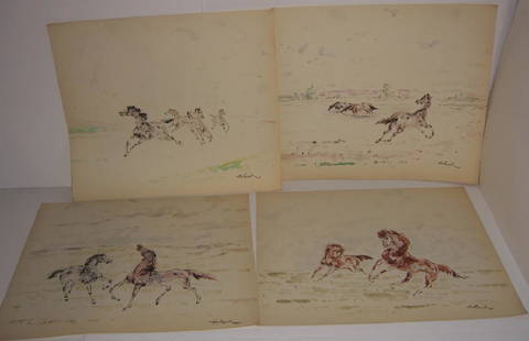 4 horse prints by  Holesch: 4 horse prints by Holesch (Denes De Holesch). Foxing; minor edge tears. 21 inches x 18 inches.