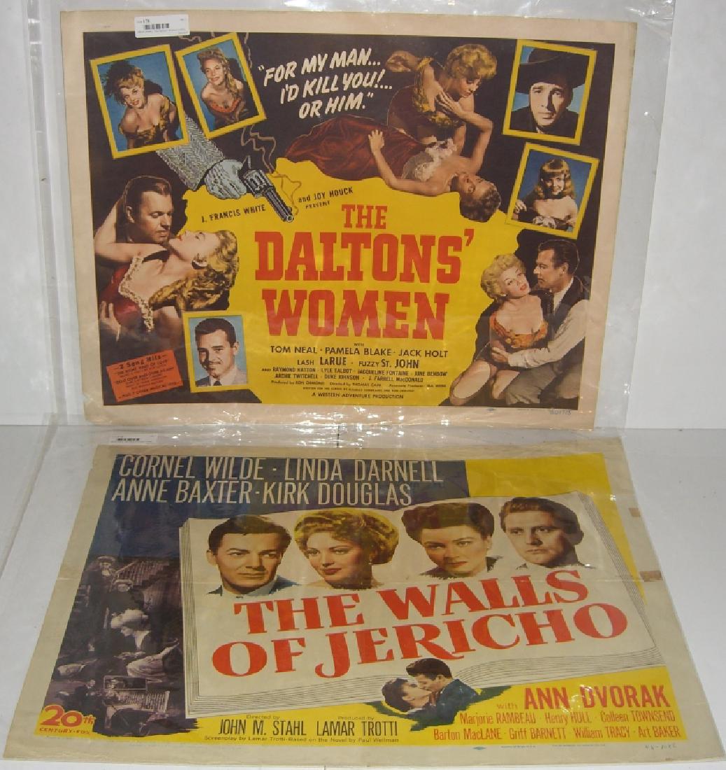 2 movie posters: 2 movie posters including 1948 The Walls of Jericho with Ann Dvorak, Kirk Douglas, Anne Baxter; & 1950 The Daltons' Women with Jack Holt. 22 inches x 28 inches. Foxing/stains; tears; creases; tape.