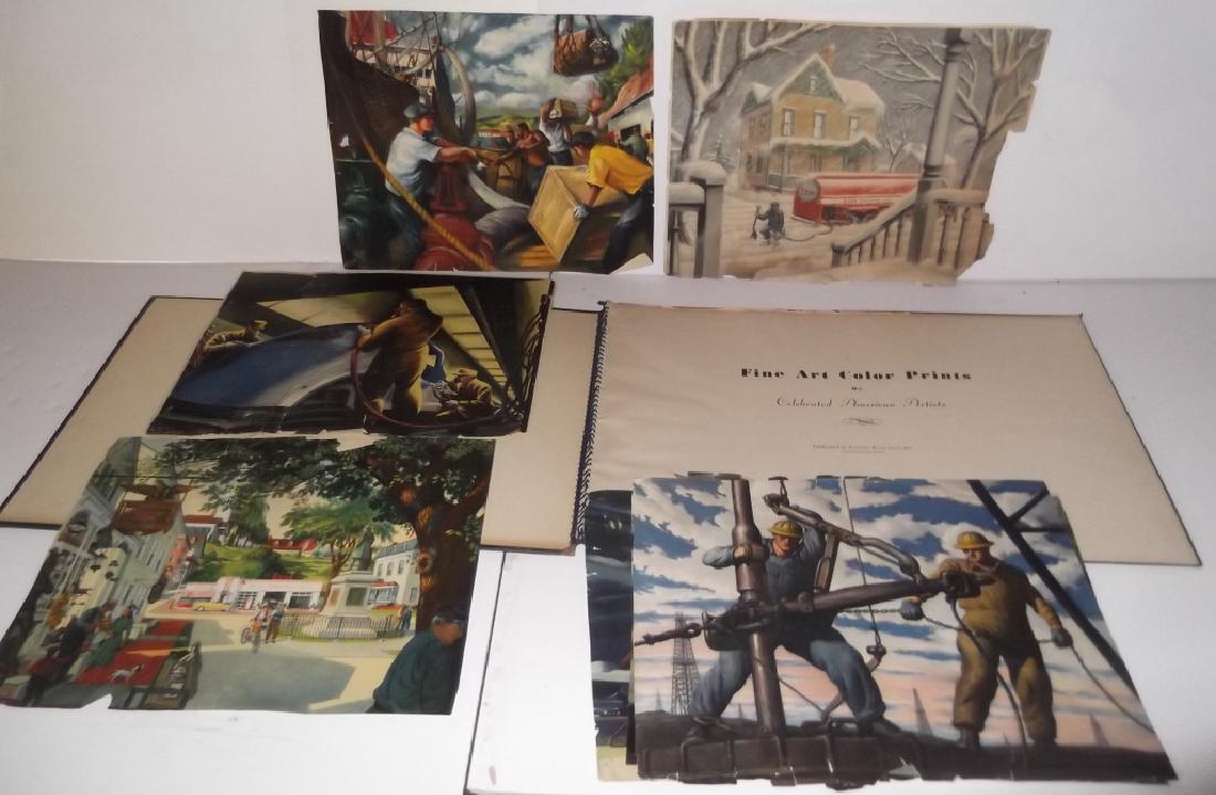14 piece print lot: 14 piece print lot including "Fine Art Color Prints" book; Esso advertising prints by Robert Benney. Foxing/stains; edge tears; tears. Largest measures 15 inches x 22 inches.