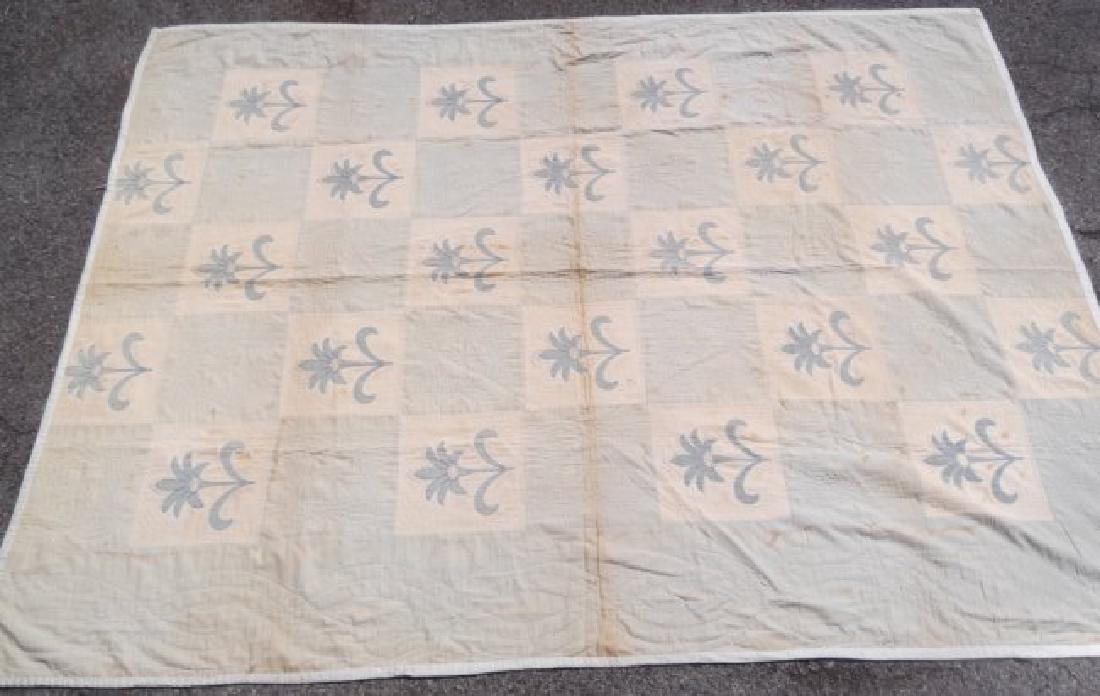Vintage American hand made blue floral quilt cover (1 of 4)