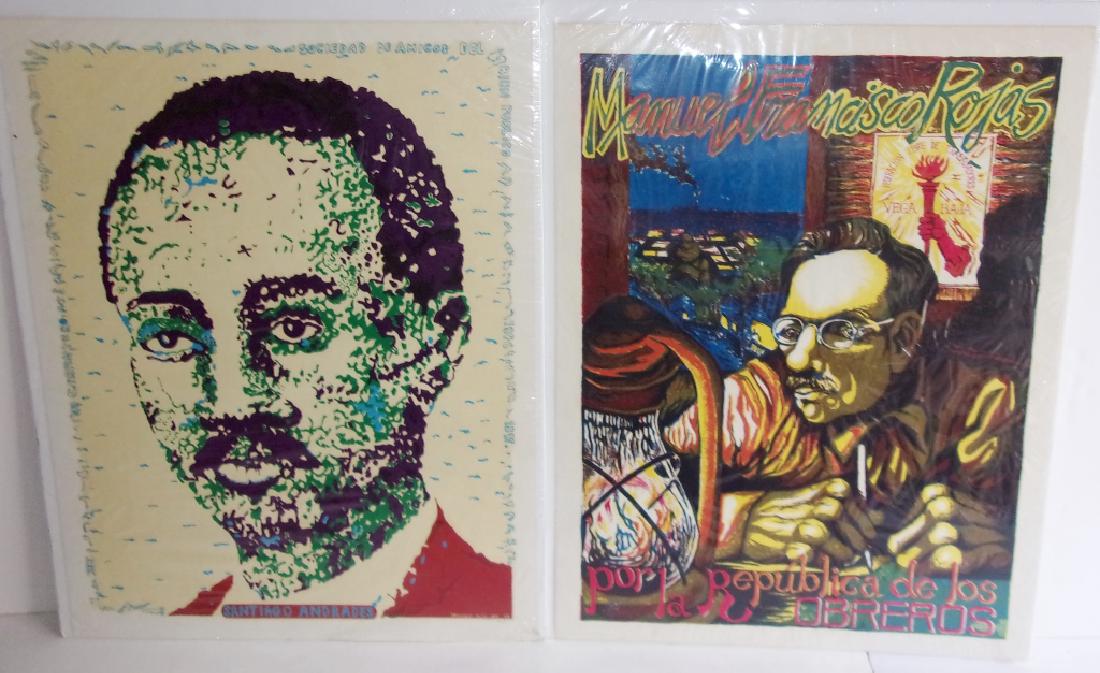 2 Manuel Francisco Rojas serigraphs: 2 Manuel Francisco Rojas serigraphs including 1 commemorating Santiago Andrades. 26 inches x 20 inches.