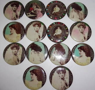 14 Vintage advertising pocket mirrors: 14 Vintage advertising pocket mirrors. 2 inches diam.