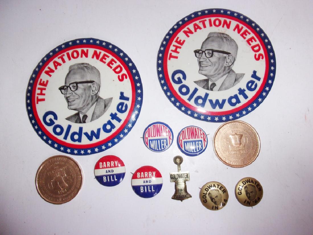 12 1964 Barry Goldwater campaign items: 12 1964 original Barry Goldwater political campaign items.