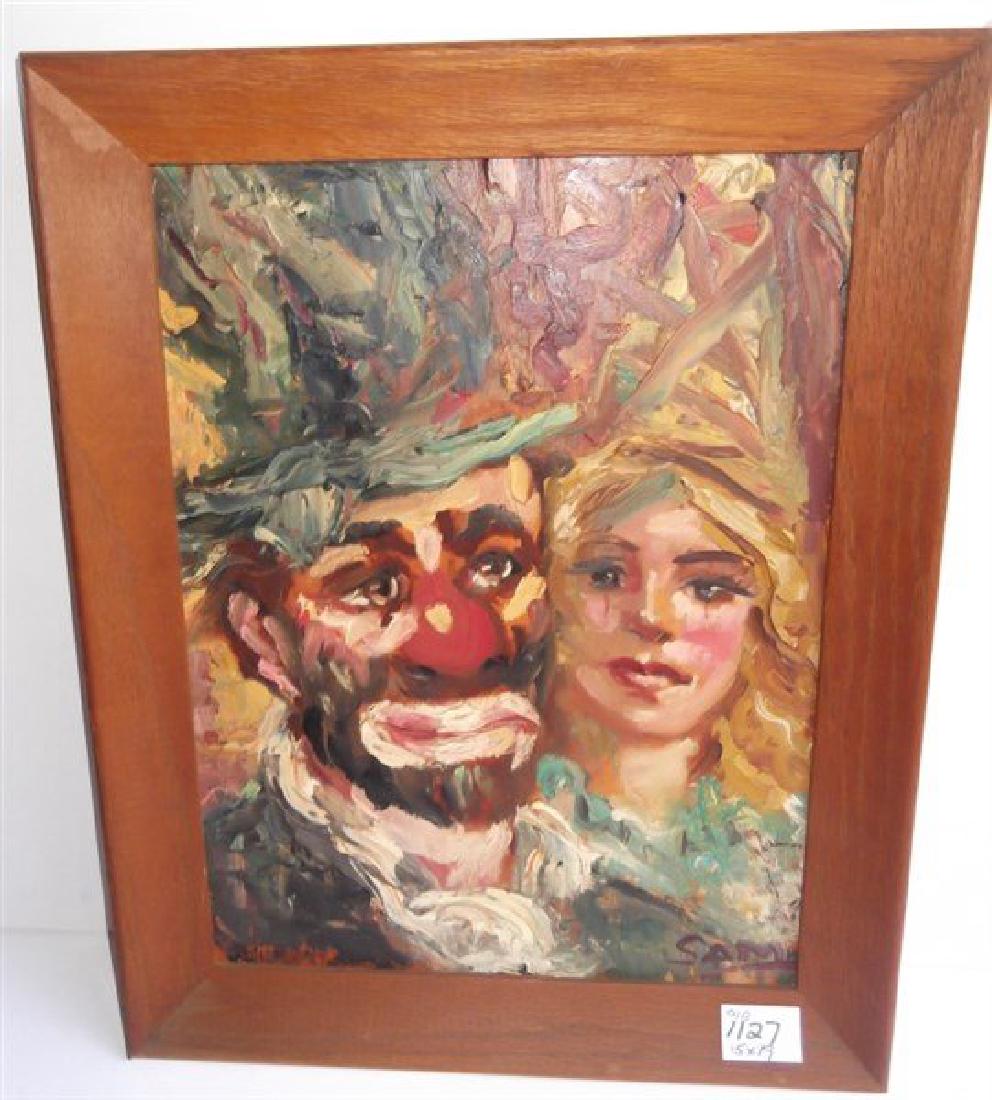 Oil on board clown & girl portrait signed Sam (1 of 3)
